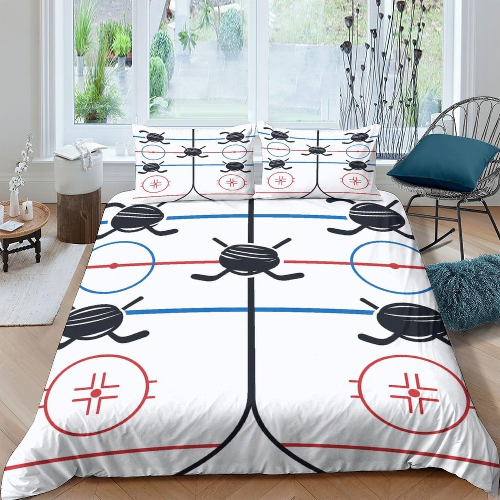 Ctjqhvkz Style-7 3D Printed Hockey Rink Fitted Sheet Microfiber Soft Anti-Slip Ice Puck Bed Cover For Bedroom Guest Room Mattress Protection Decor Single（135X200cm）