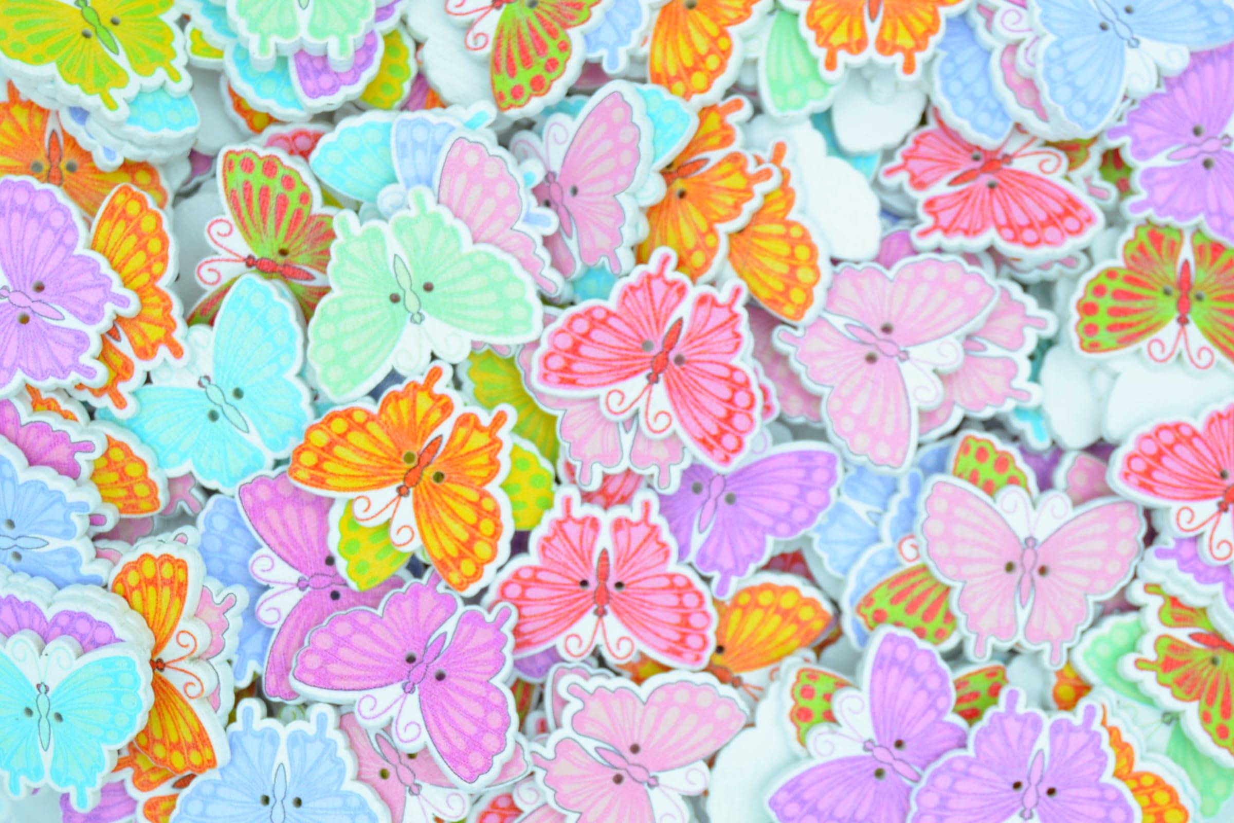 celloexpress Printed Wooden Buttons - Unique Childrens Cartoon Designs for Sewing & Embroidery (Butterflies Type 6, Pack of 50) โ image 1