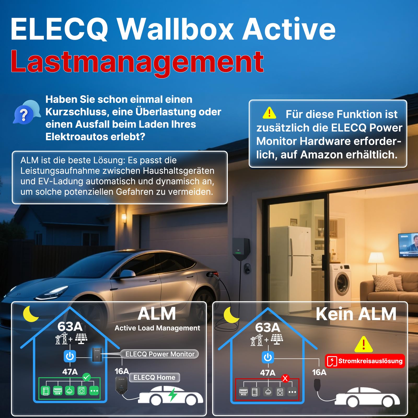 Wallbox 11kW mit App & RFID | Lastmanagement und PV-Laden (Power Monitor erforderlich) | WLAN & OCPP | 5M Typ 2 Ladekabel | 16A 3-phasig | §14a-konform | Heimladestation für Außeninstallation
