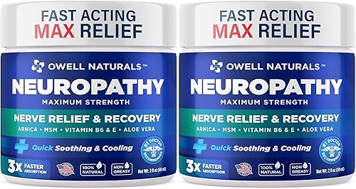 OWELL NATURALS Neuropatía - Crema para aliviar los nervios de 2 onzas líquidas (paquete de 2) Máxima fuerza, no grasa, totalmente natural para