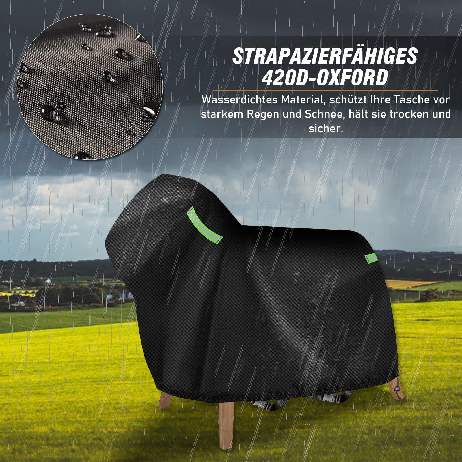 MaxEarn 140 x 100 x 130 cm, afdekking voor houten paard, 420D PU waterdicht, uv-bestendig, outdoor beschermhoes, zwart met trekkoord, gesp
