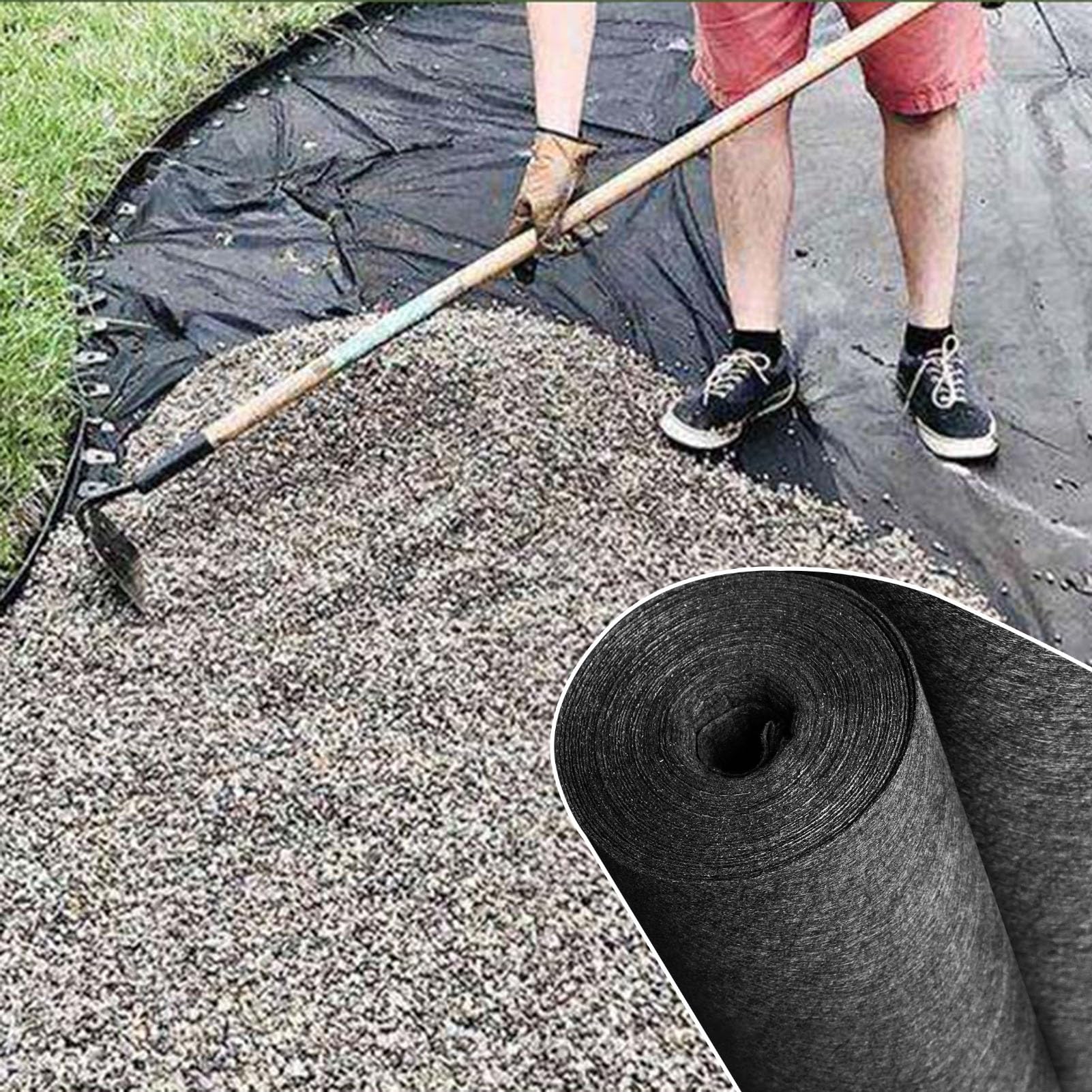 Telo Pacciamatura Tessuto Geotessile Non Tessuto Sotto Vialetto di Ghiaia, Tessuto Barriera Anti-erbacce Nero per Carichi Pesanti, Tessuto Drenante per Copertura del Terreno(Size:1m(3.2ft)x2m(6.5ft))