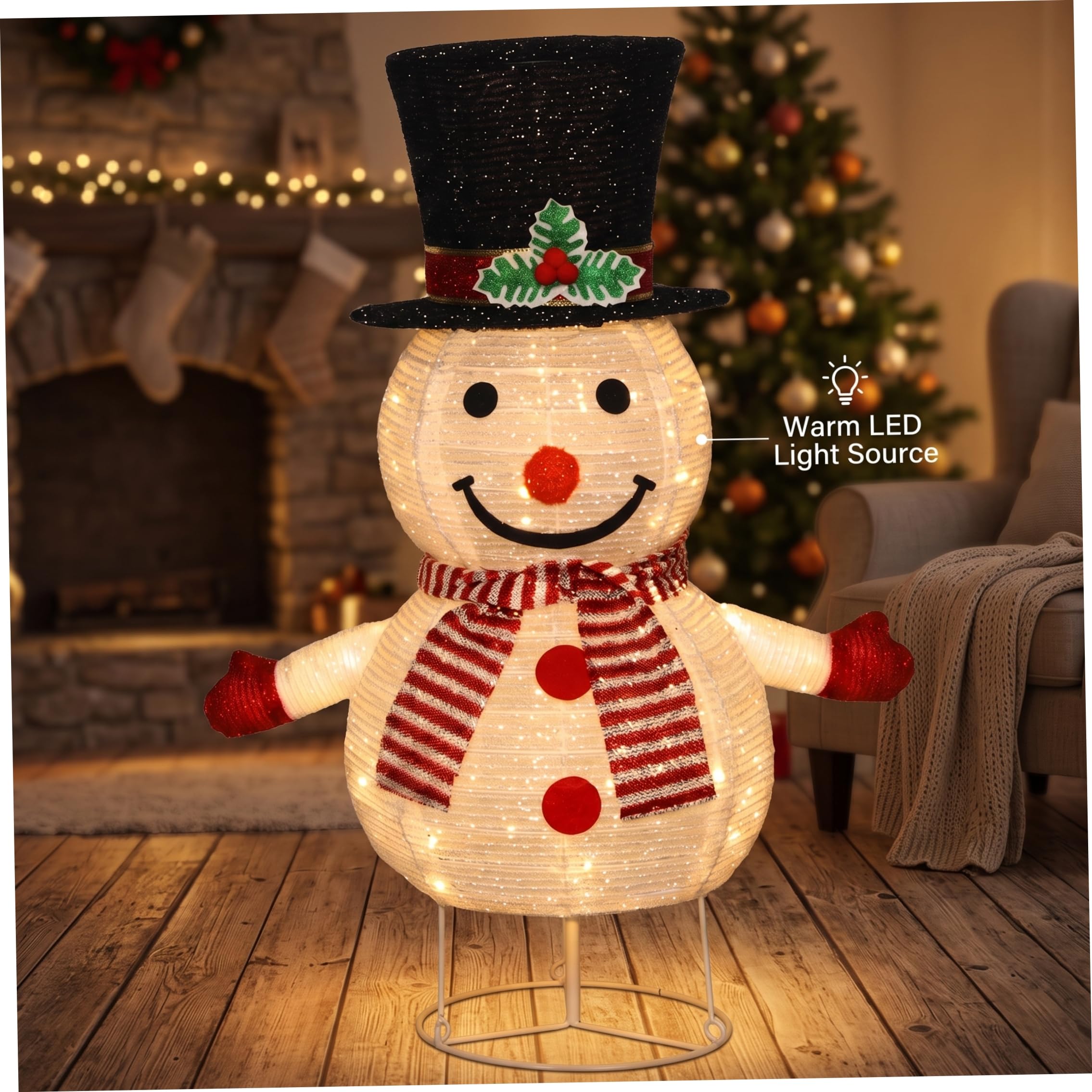 Decoraciones de muñeco de Nieve para Exteriores, muñeco de Nieve retráctil con luz Blanca
