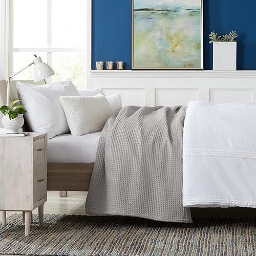 Miniatura 4 de Manta de cama 100% algodón con tejido de gofre, suave, transpirable y ligera para todas las estaciones, perfecta para usar en capas, colección