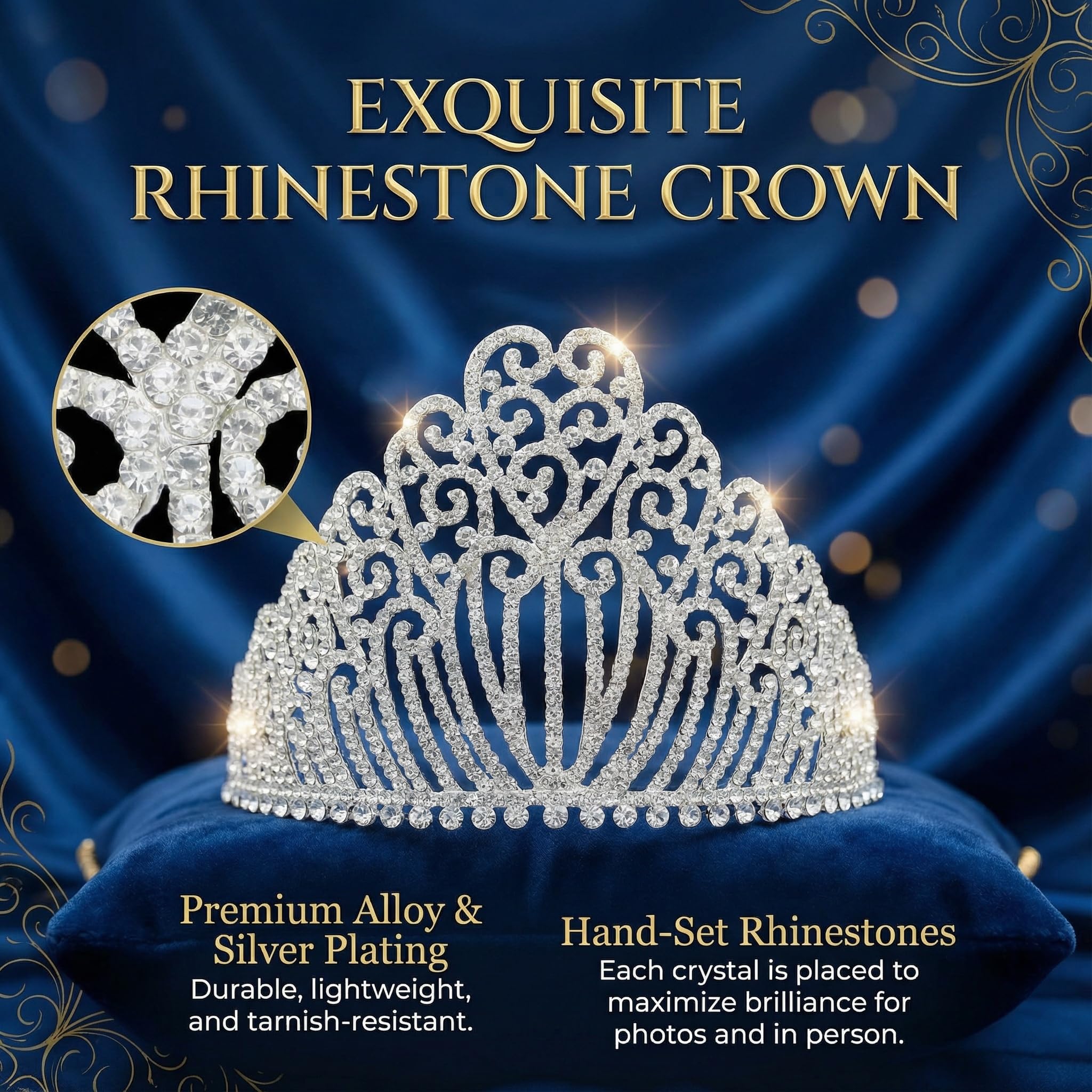 QXMYOO Diadema da donna extra large con cristalli austriaci trasparenti, tiara argentata, corona di regina, grande corona con strass per compleanno