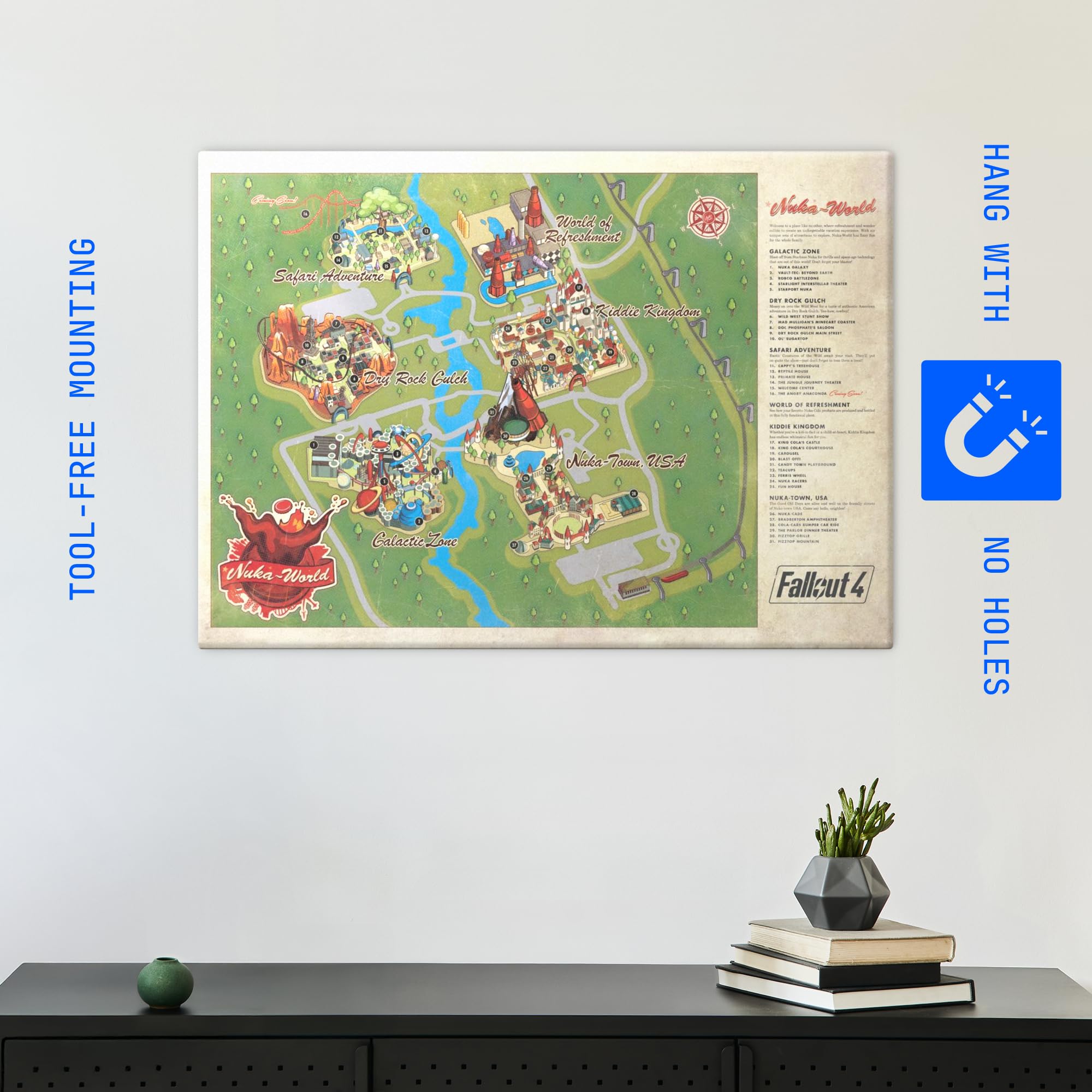 Displate Metal Poster Fallout Nuka World Map Wandbild 48 x 67,5 cm | Magnetische Befestigung Wandposter. Wanddeko, Metall Wandkunst, Wanddekoration im Wohnzimmer in Schlafzimmern & Büros.