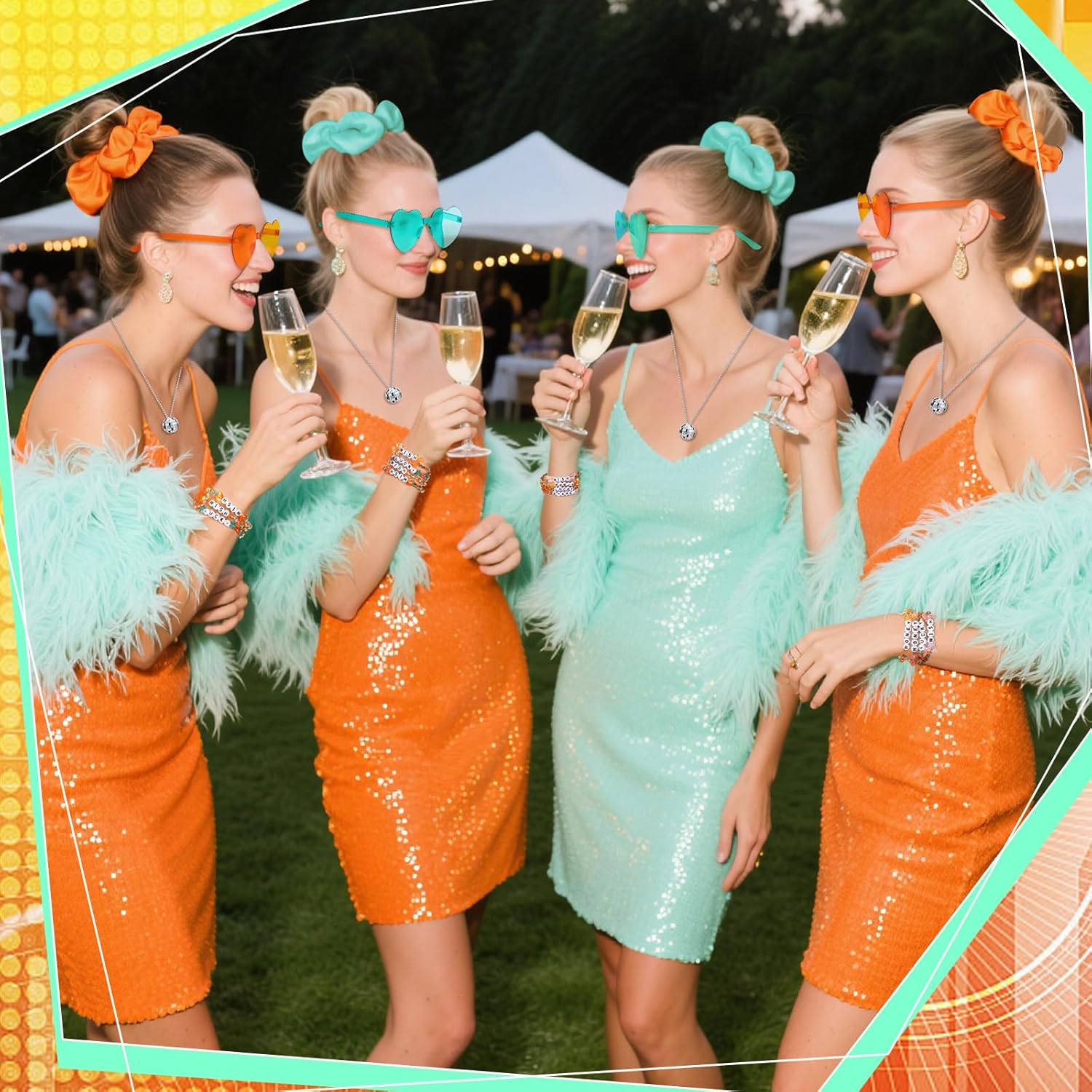 Norme 60 Pcs Showgirl Style Party Merch Showgirl Style Favor and Friendship Bracelet Hair Tie Disco Ball Necklace Heart Sunglasses Gift Bag for Birthday Outfit Bachelorette Decor