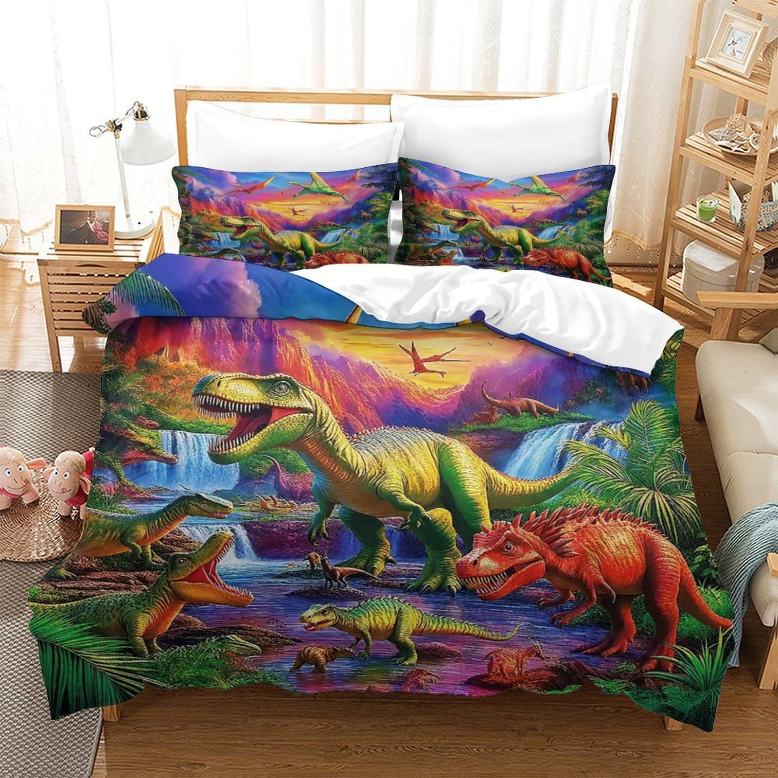 Housse de couette dinosaure en microfibre douce avec fermeture éclair cachée Super King