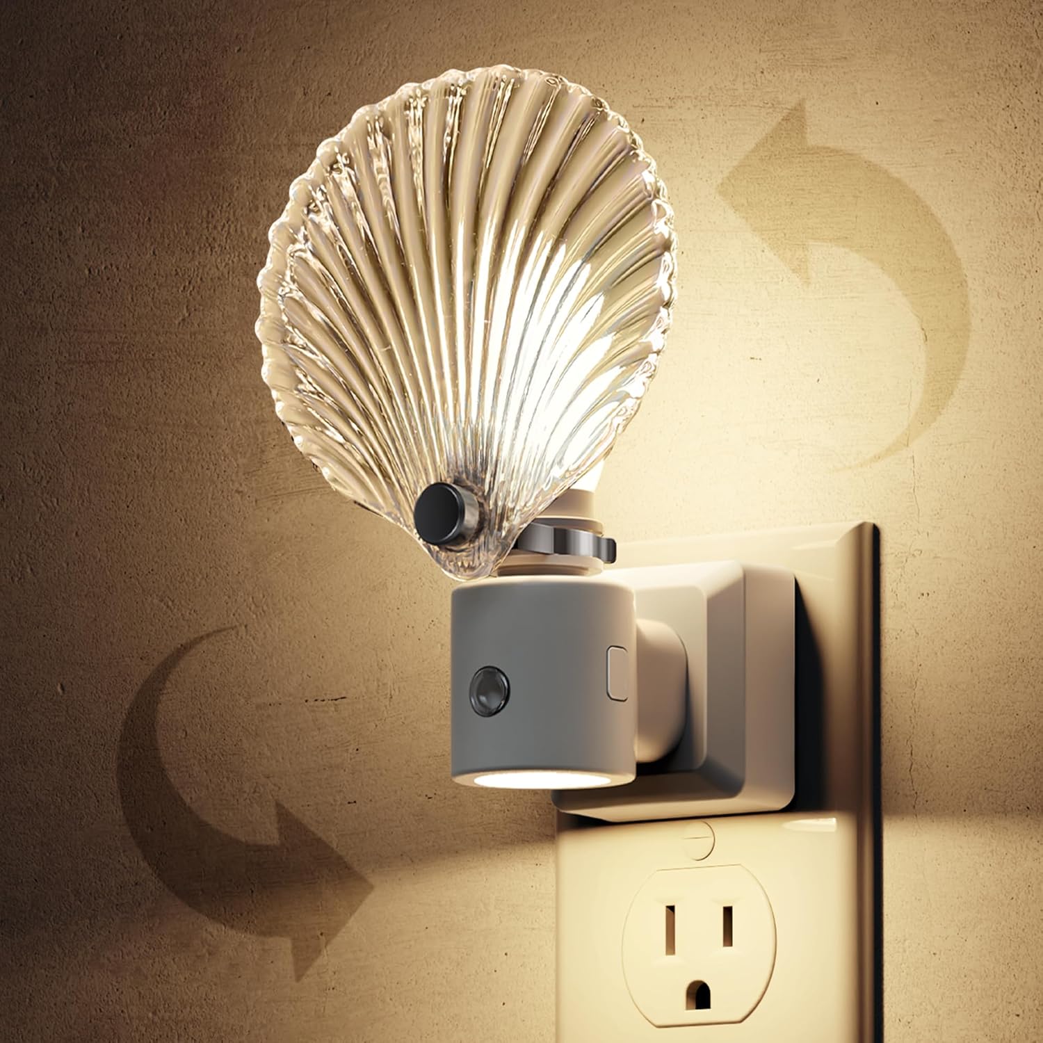 L LOHAS LED Night Light,[2 Pack] Night Lights Plug into Wall, Shell Style Glass Nightlight Rotating, Dimmable Nightlights Plug in with Light Sensor, Soft White Nightlights for Hallway Bedroom Bathroom