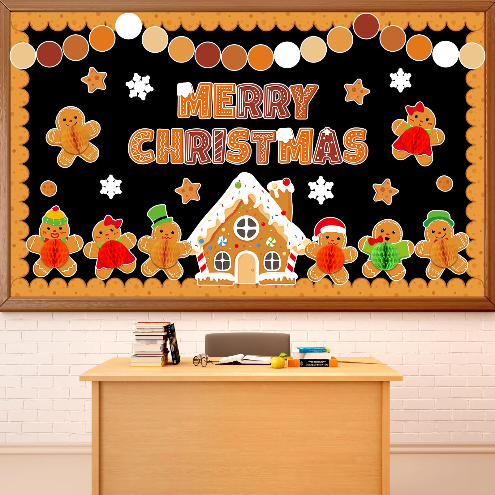 3D Christmas Honeycomb Bulletin Board Gingerbread Bulletin Board Set Christmas Classroom Decorations Gingerbread Winter House Paper Cutouts for Xmas Winter Holiday Home School Classroom Wall Decor