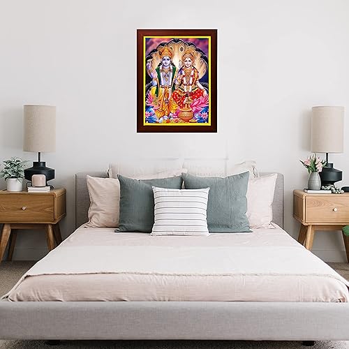 Miniatura 2 de zig zag Lord Lakshmi Narayan  Lord Vishnu con Lakshmi Mata Marco de fotos para pared o habitación, tamaño mediano (9.5 x 13.5 pulgadas, vidrio