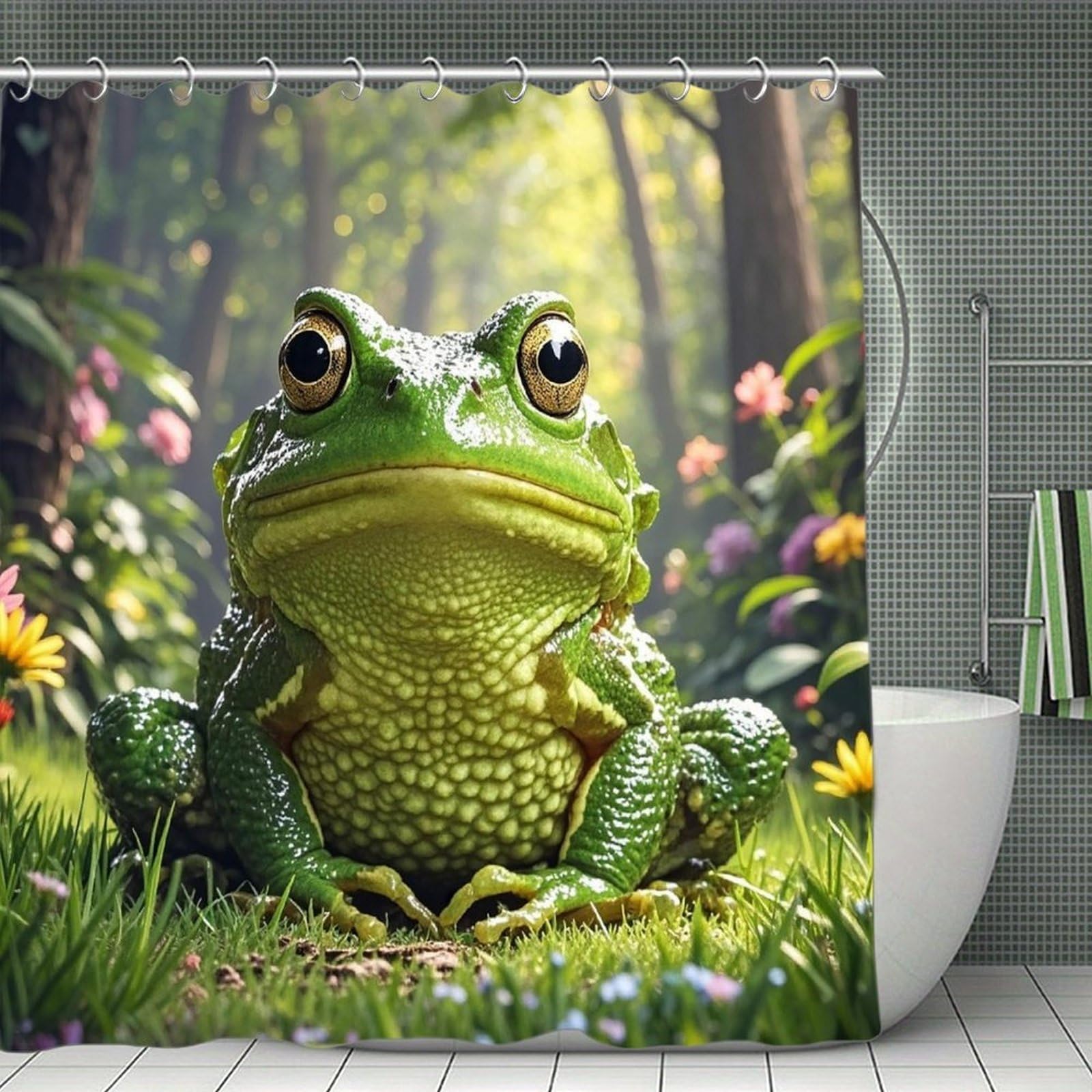 FekiLoot Frog Shower Curtain Minimalist Thick Bathroom Curtain Washable Modern Bathroom Shower Curtain Heavy Duty Waterproof Cloth Bath Curtain with Hooks 70.8"x70.8"