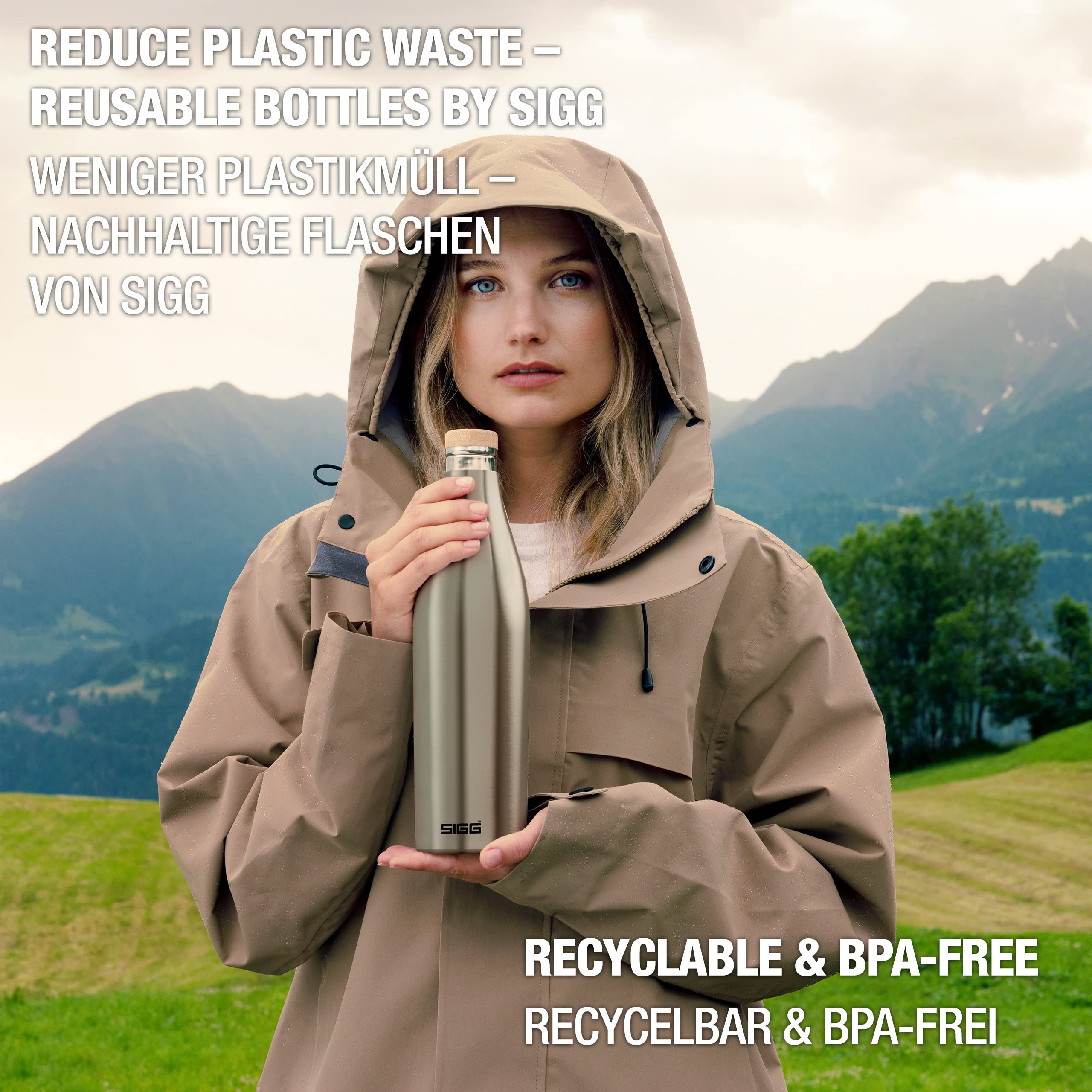 Sigg - Borraccia Termica - Meridian - Ermetica - Extra Slim - Senza BPA E Plastiche - Doppia Parete in Acciaio Inox 18/8 - Tappo A Vite in bambù - 0,5L / 0,7L