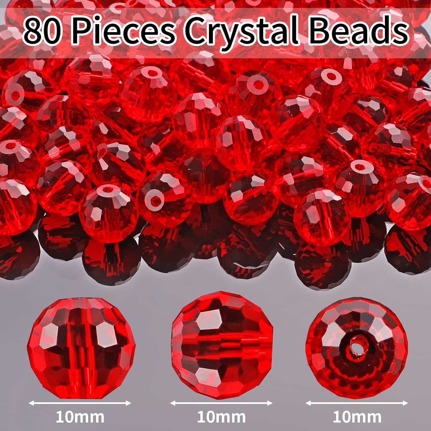 Crystal Glass Beads for Jewelry Making, 80 Pieces Crystal Beads, 10mm Glass Beads, Round Faceted Beads Bulk for Craft Necklace Bracelet Earring (Red) - Image 2