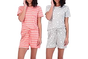 4 Piece: Women's Pajama Set with Short Sleeve Top & Shorts, Ultra-Soft...