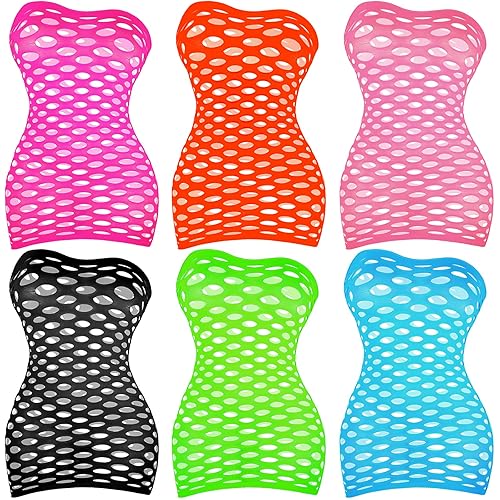 Geyoga 6 Pieces Womens Strapless Bodysuit Halloween Strapless Lingerie Striped Dress for Women Chemise, One Size Fits Most - Orange, Light Blue. Rose, Pink, Fruit Green, Black