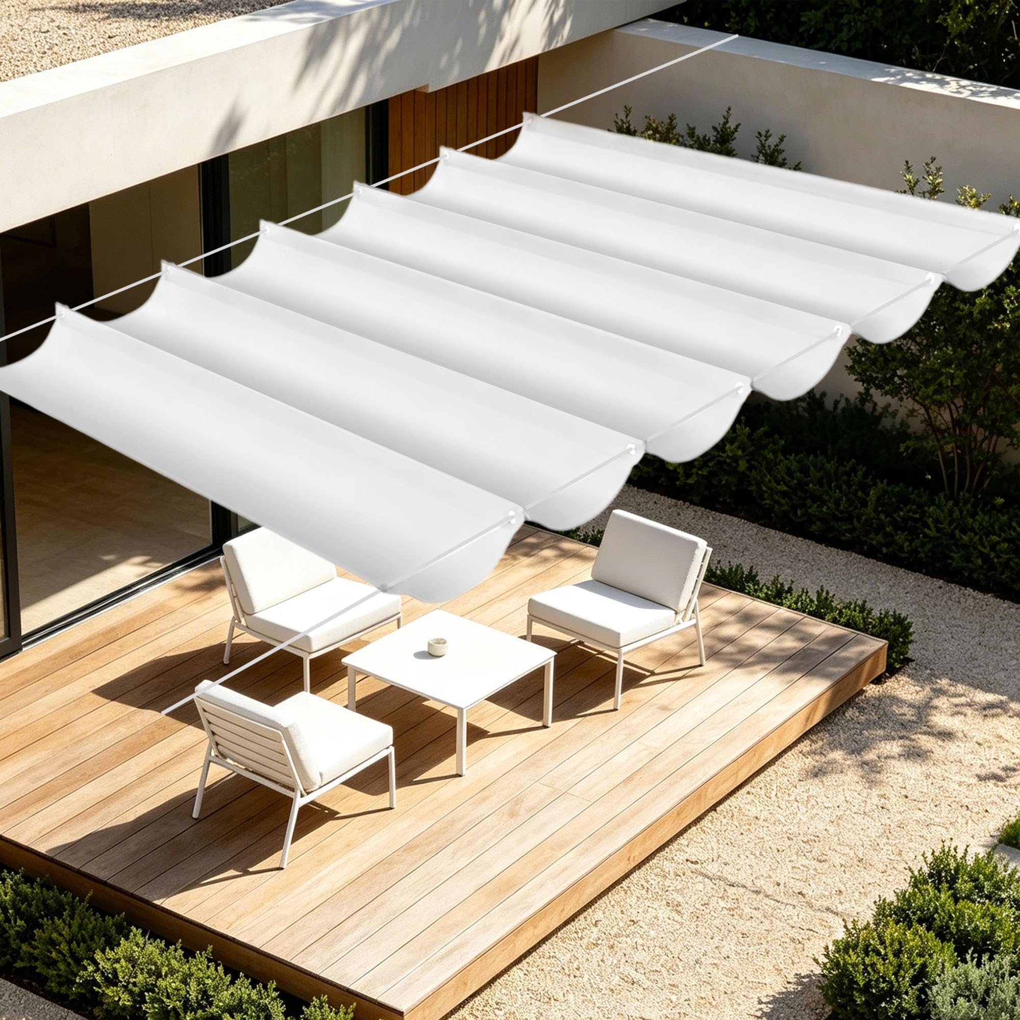 Voile solaire rétractable 350 x 240 cm toile blanche pour moments en plein air