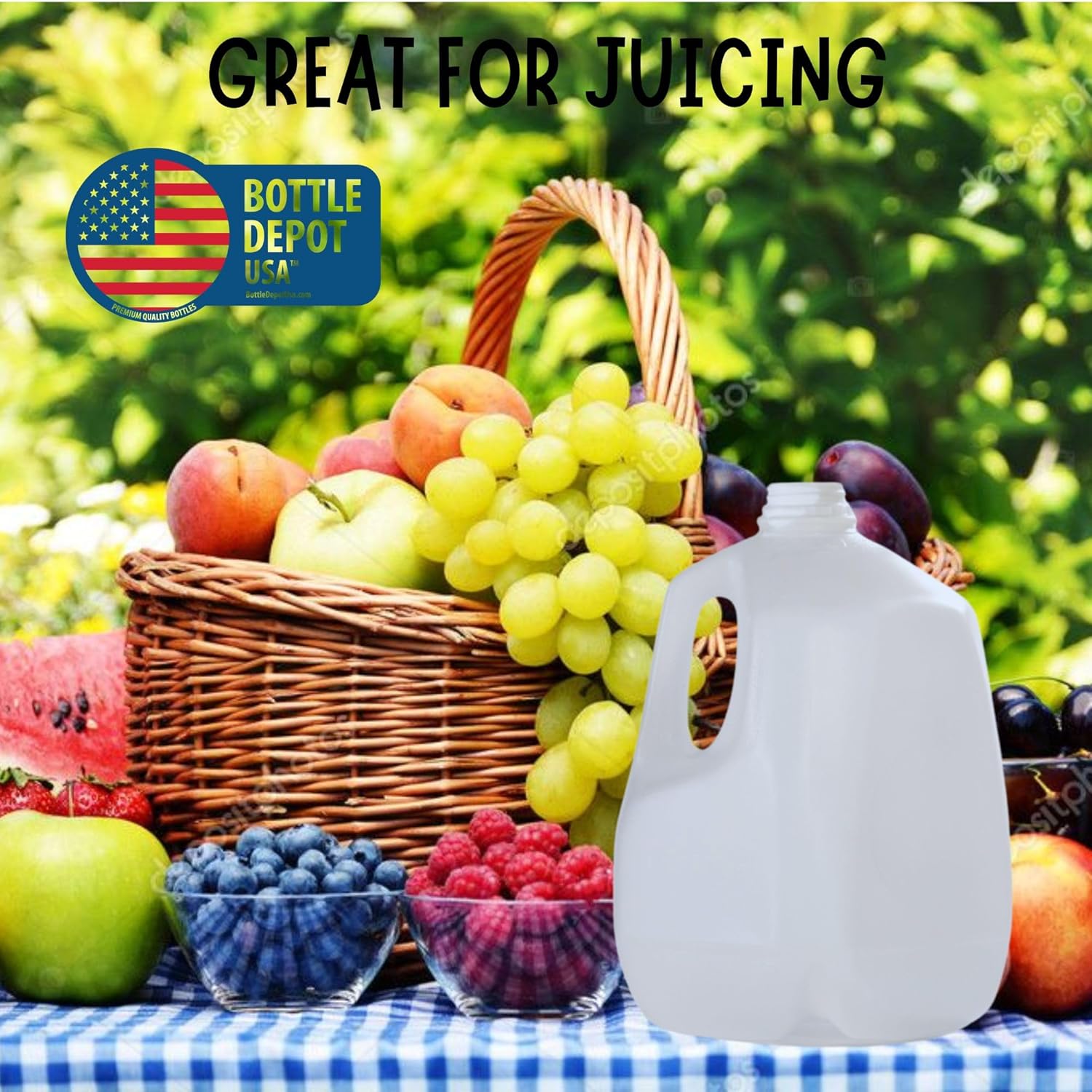 (4 PACK) 128 Oz Empty Plastic Gallon Juice Bottles with Tamper Evident WHITE Caps - Smoothie Bottles - Ideal for Juices, Milk, Smoothies, Picnic's and Even Meal Prep - Made in USA