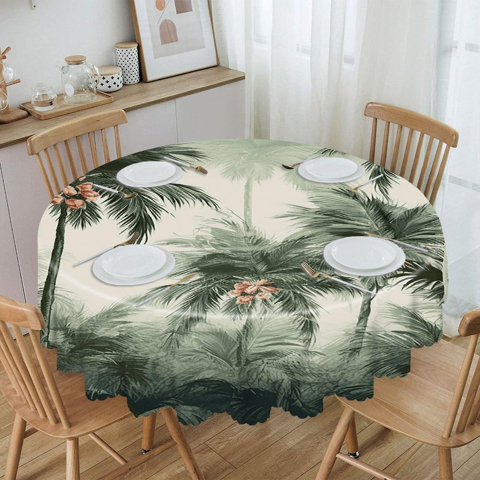 VstaDank Tropical Palm Trees Round Tablecloth Wipeable Round Polyester Tablecloth Waterproof Wrinkle Free Indoor and Outdoor Table Cover 60 Inch Decorative Farmhouse Table Cloth for Dining