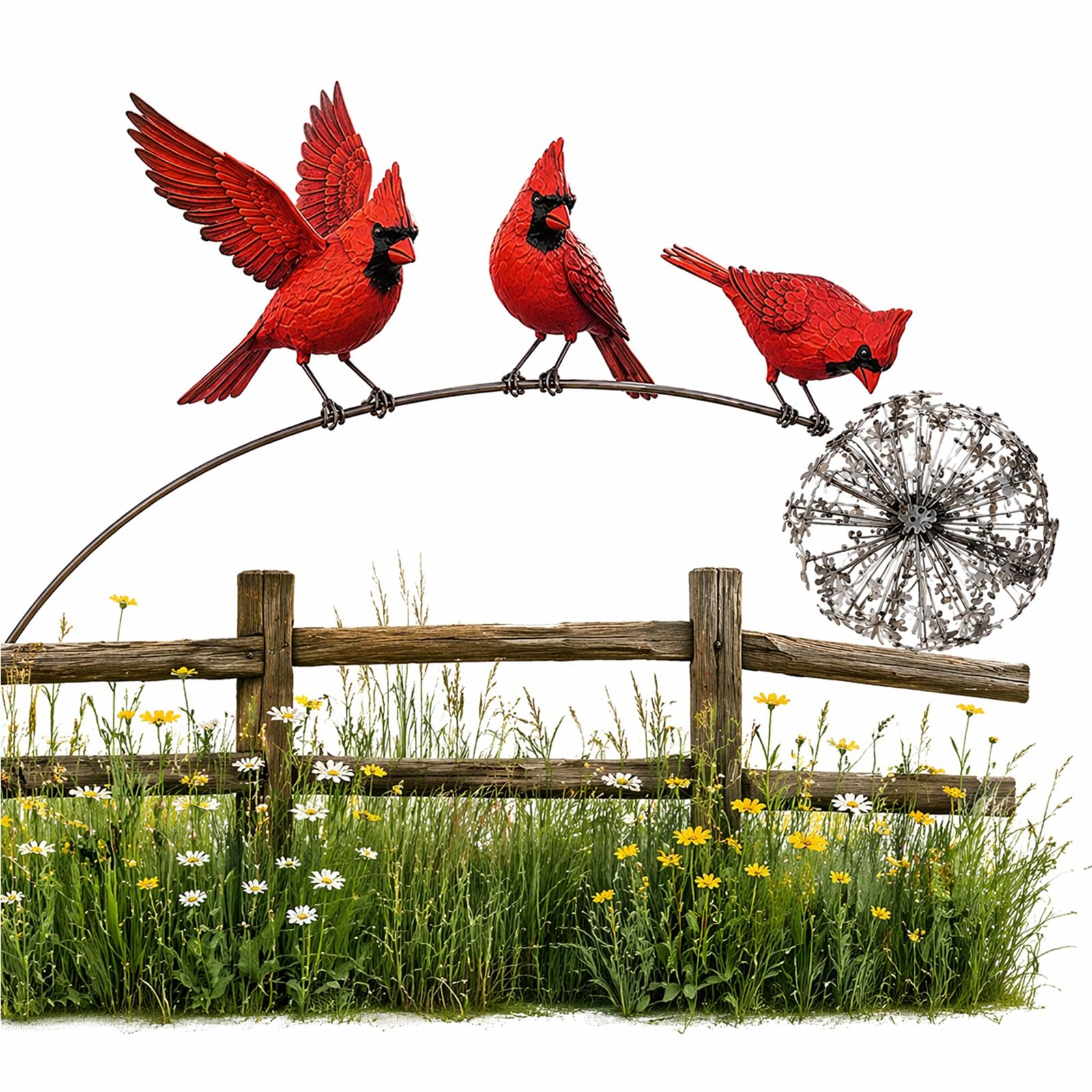 ZoraYorce Weatherproof Iron Dandelion Robin Bird Garden Stake Sculpture (B)