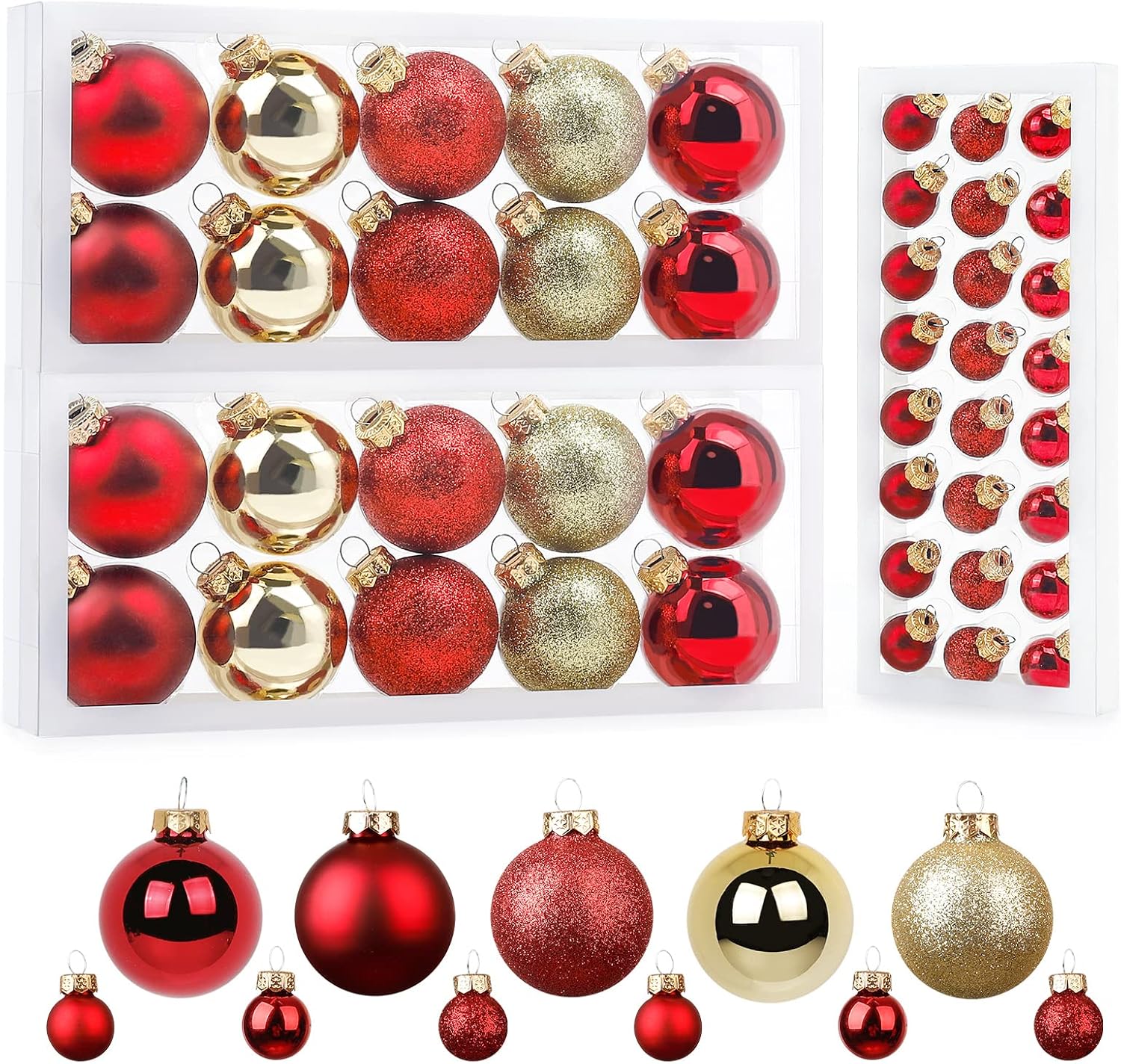 Homde Christmas Ornaments 44ct Glass Balls Christmas Tree Decorations Baubles Set for Xmas Tree with Green Hanging Rope (Red) - Decoway Series