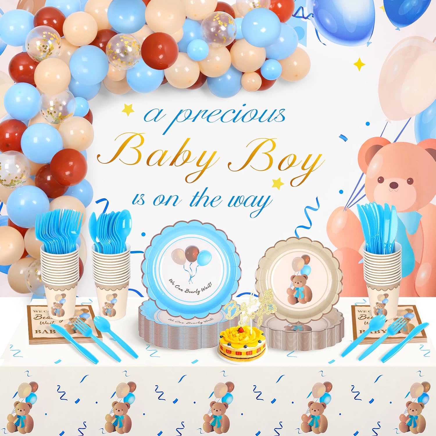 Baby Shower Paper Table Decoration In It's A Boy Bear Cutouts - 10pc
