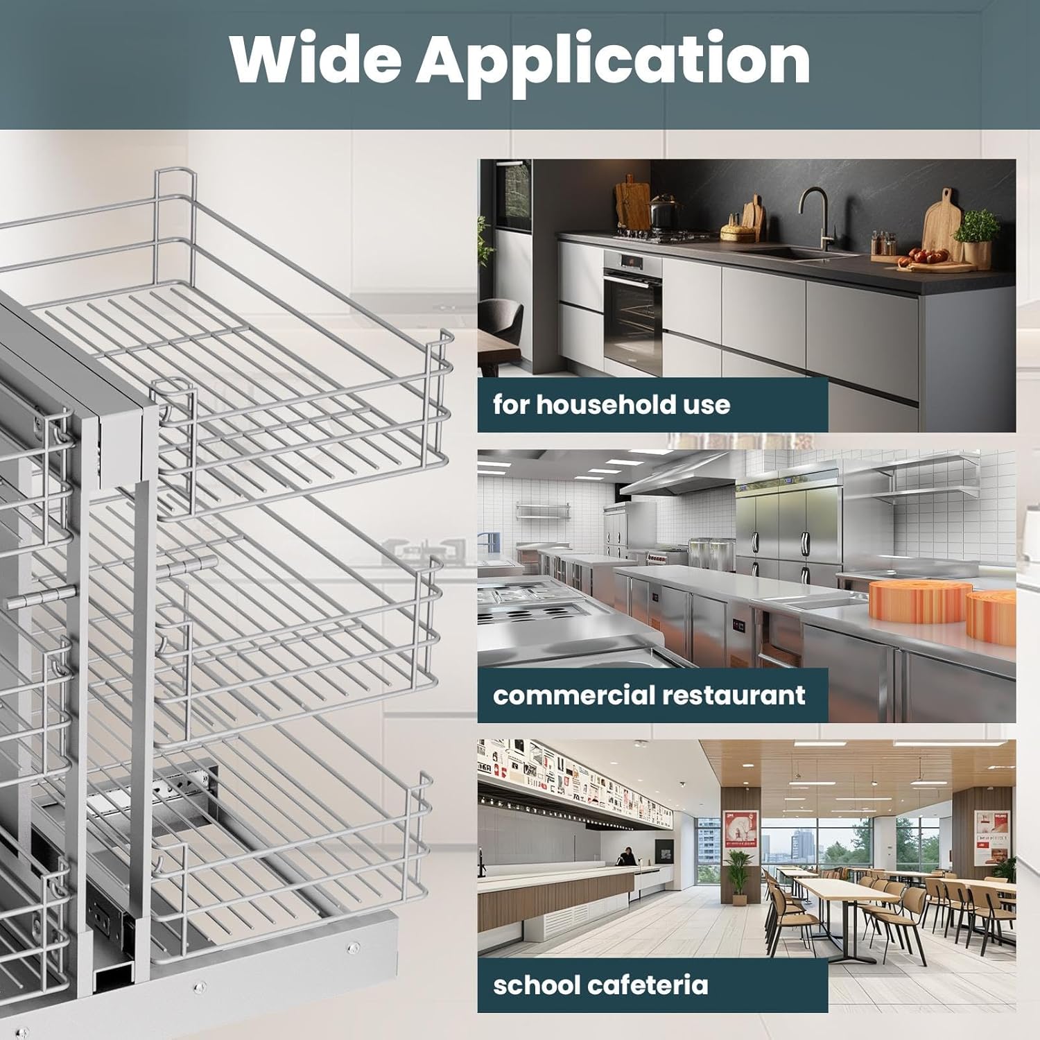 Magic Corner Pull Out Corner Cabinet, Min Opening 14" Left Open & Right Open Compatible, Soft Close, DSlide Out Drawers for Commerciai Restaurant Cabinets & Kitchen, Bottom Mount