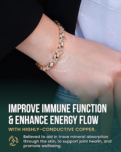 Miniatura 3 de MagnetRX Pulseras de cobre para mujer, pulsera magnética de cristal ultra fuerte para mujer, pulsera de cobre ajustable con cristales con
