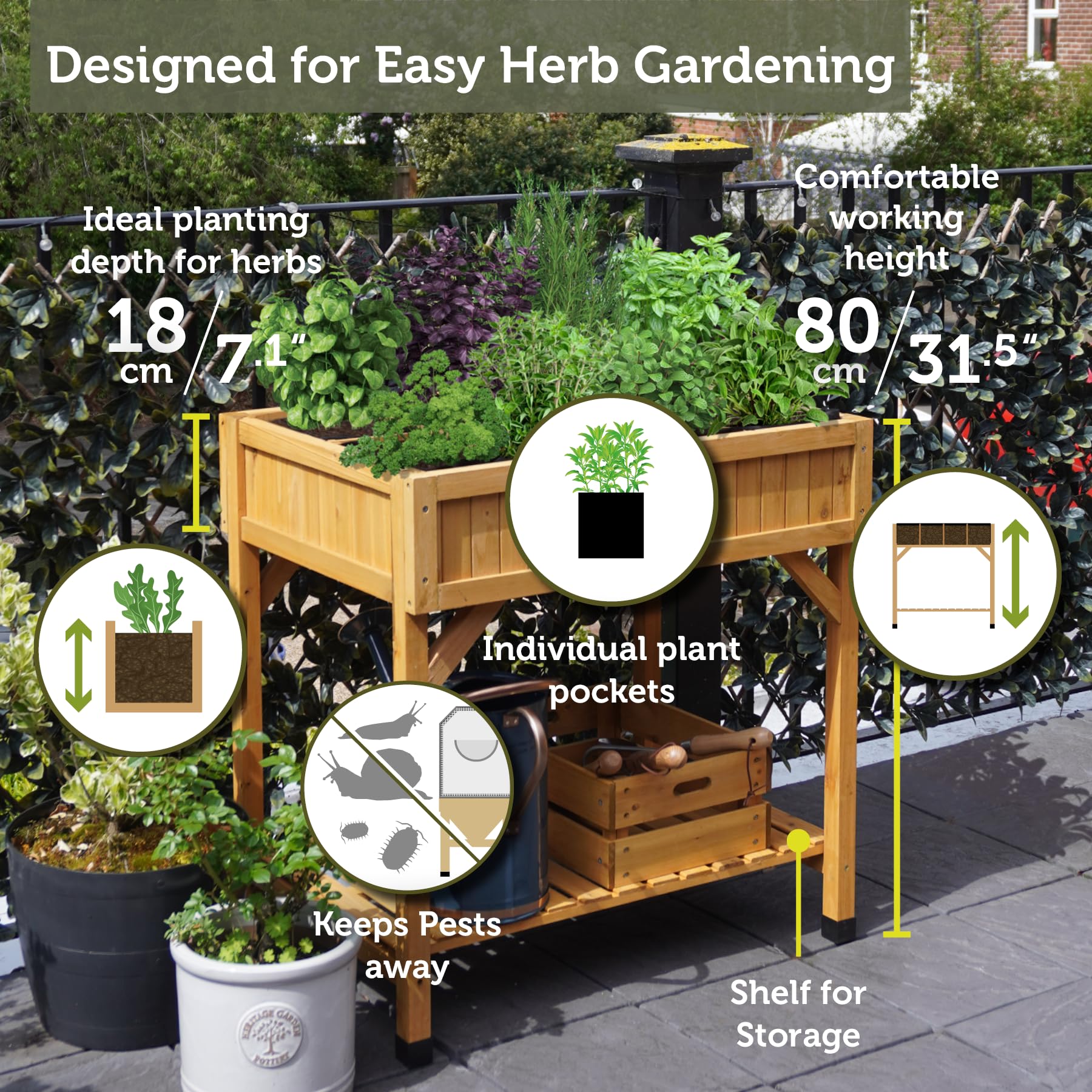 Vegtrug - Mesa de Cultivo, Incluye Compartimentos para Plantas // 80 x 78 x 58 cm (Largo x Prof. x Alto)
