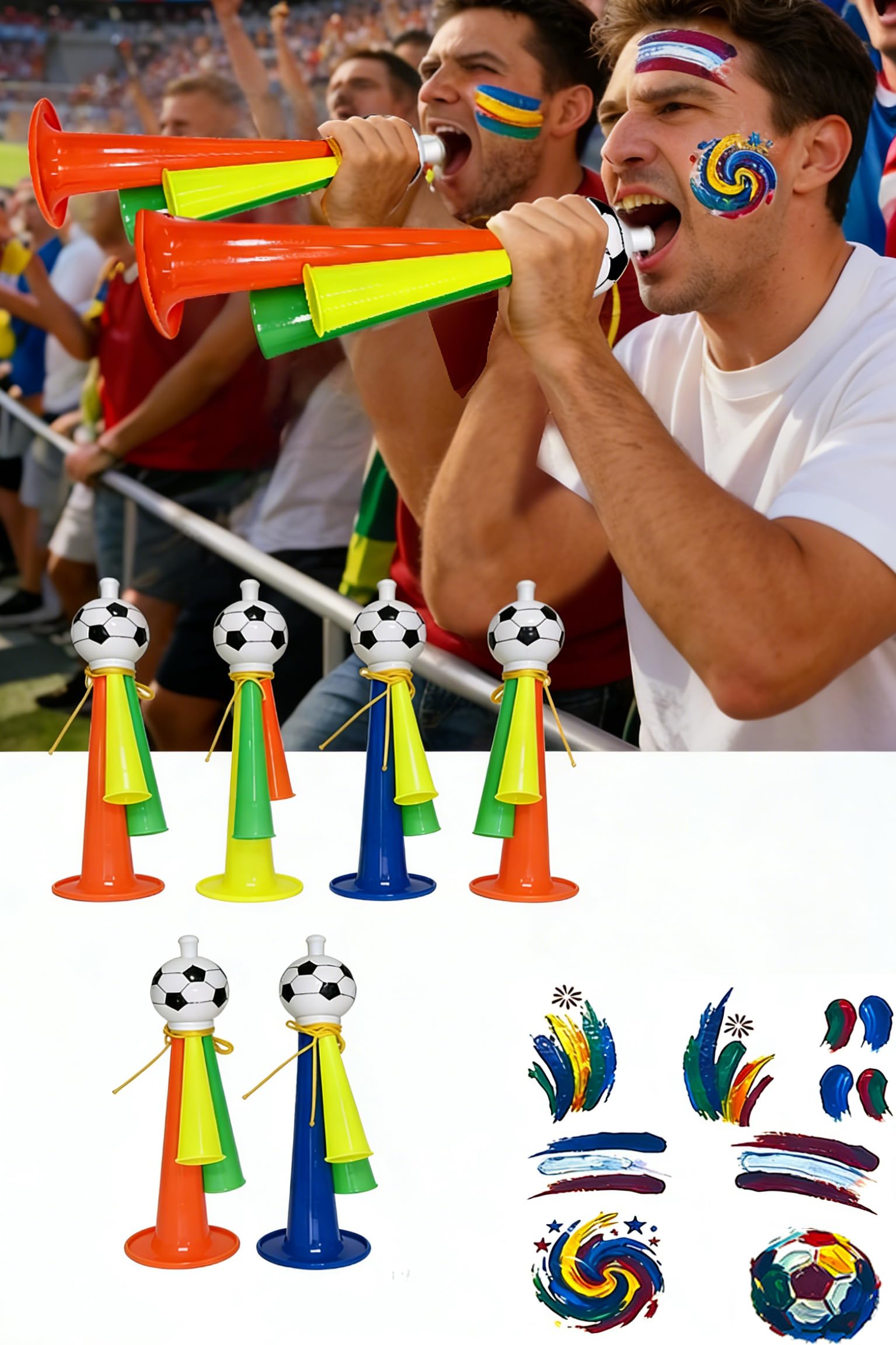 HHUXIUE Fußball-Fan-Horn mit Umhängeband – lauter Kunststoff-Stadion-Geräuschmacher für Sportspiele, Heckklappenpartys & Jubeln