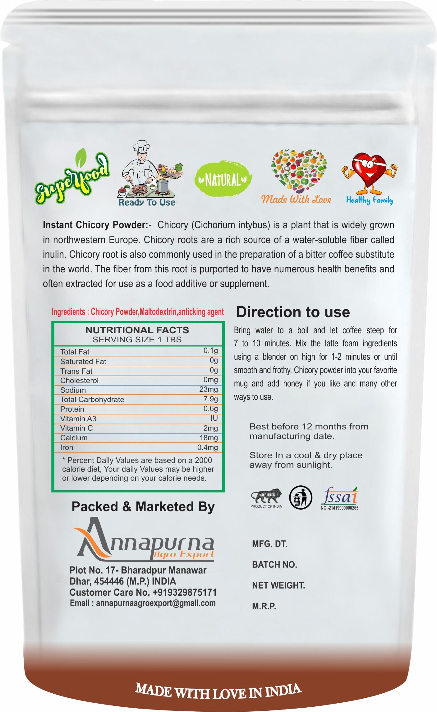 Nimadi Zone 100% Pure Instant Chicory Root Powder | Earthy Coffee Flavor Powder | High in Fiber | Varied Culinary Uses i.e Ideal for Smoothies & Baking (500 grams) - Image 2 thumbnail