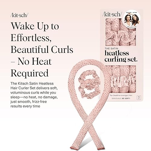 Miniatura 2 de Kitsch Juego de rizadores de cabello sin calor de satén  Rizos sin calor durante la noche, rodillos de pelo para rizos suaves y estilo sin