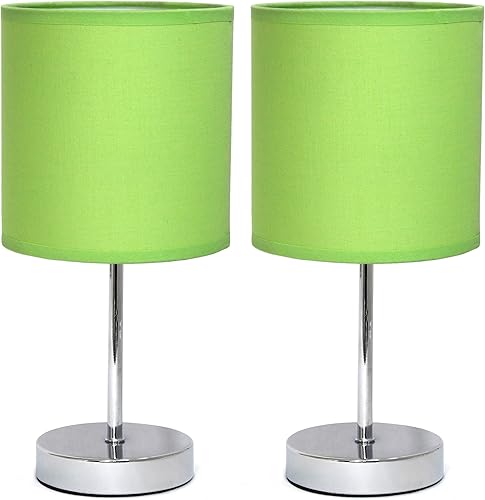 Simple Designs LT2007-GRN - Mini lámpara de mesa básica cromada con pantalla de tela, verde