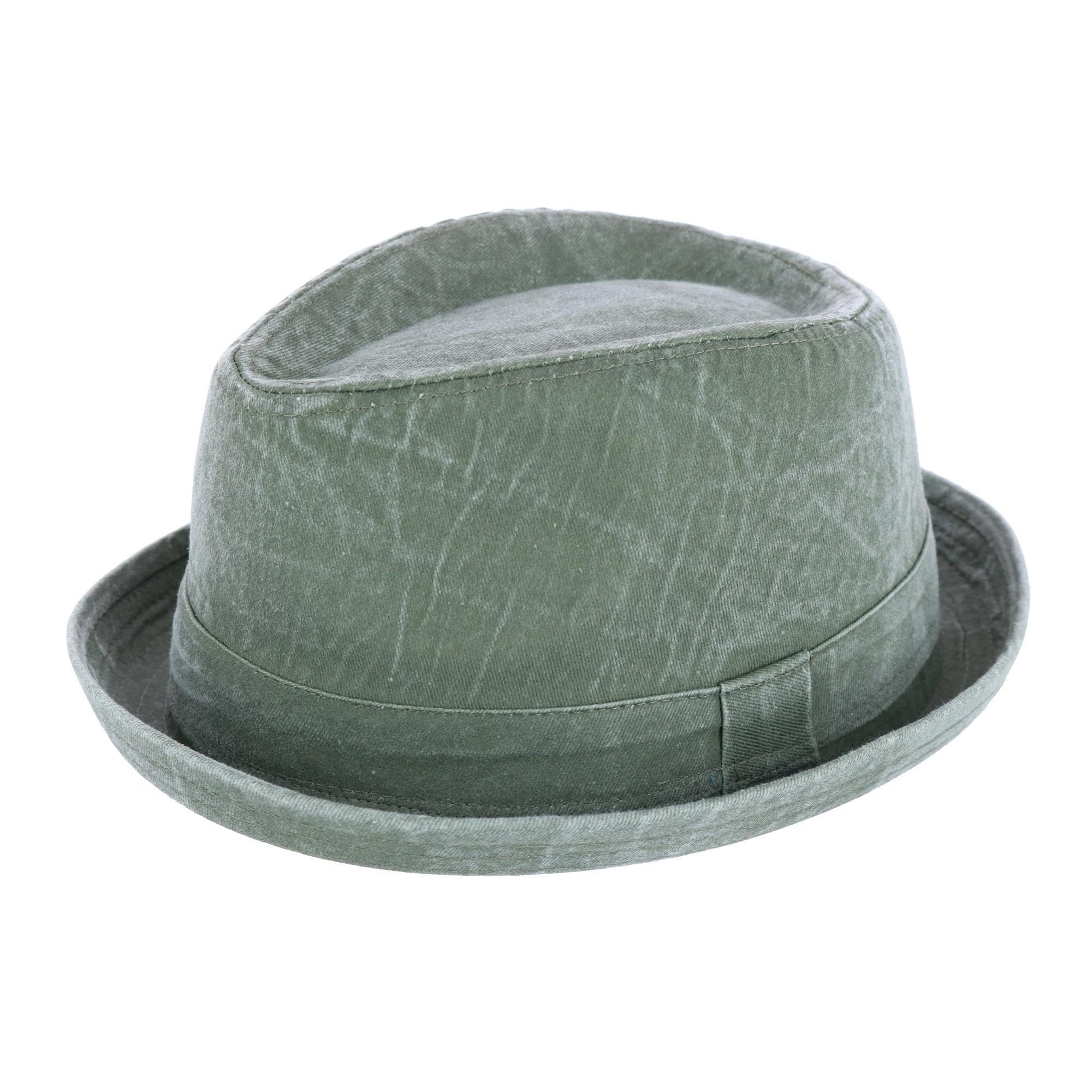 Epoch hats company Men's Washed Denim Cotton Fedora Hat, Small/Medium, Olive