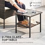 Ensemble de Mobilier de Patio en Osier Outsunny de 3 Pièces, Ensemble Bistro en Rattan avec 2 Chaises de Patio, Table en Verre à 2 Niveaux, Coussins, Mobilier de Conversation Extérieur pour Porche, Balcon, Beige