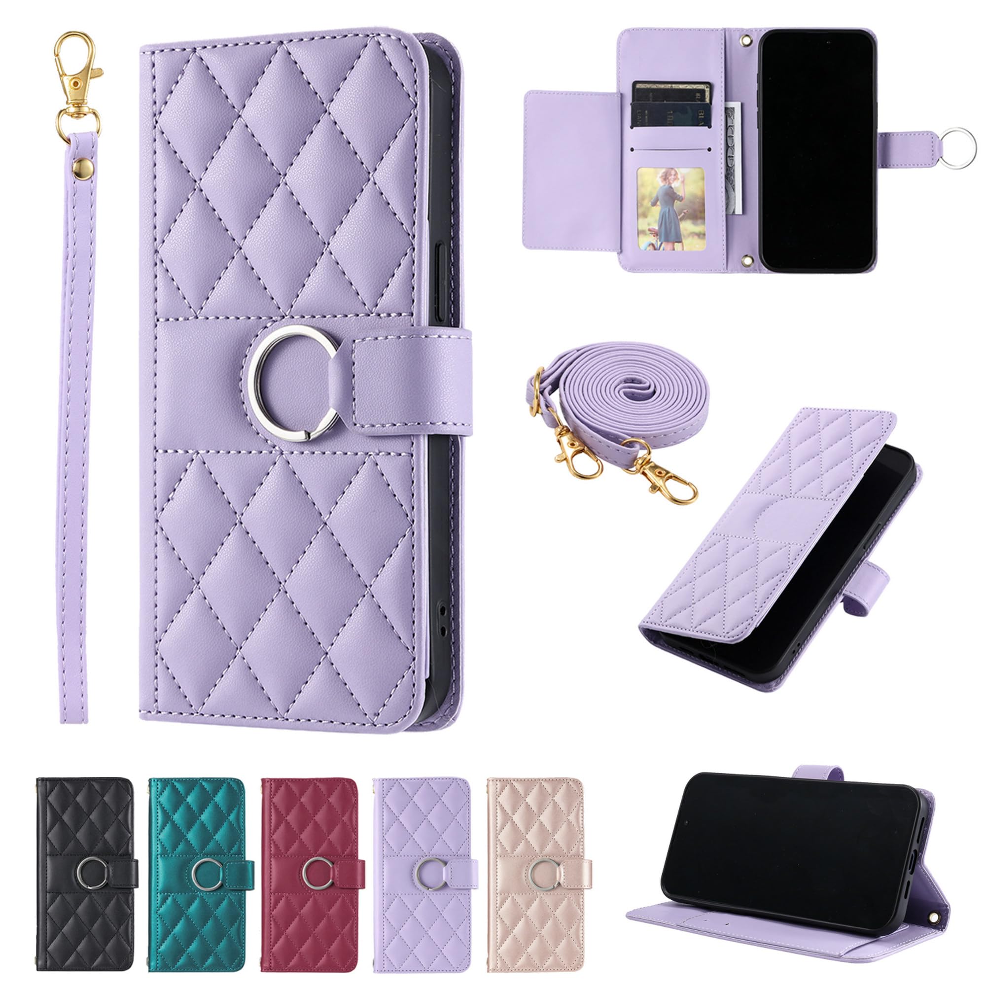 Lucyliy Compatible Con Google Pixel 7A Funda Flip PU Cuero Señoras Sección Diseño Multifuncional Contiene Ranuras Para Tarjetas Púrpura