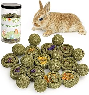20Packs Small Animal Chew Toys, Hamster Timothy Grass Cakes and Balls Bunny Pet Tooth Chew Toys, Pet Snacks Toys for Rabbits, Chinchilla, Hamsters, Guinea Pigs, Gerbils, Mini Macaws, Parrots (Style-3)