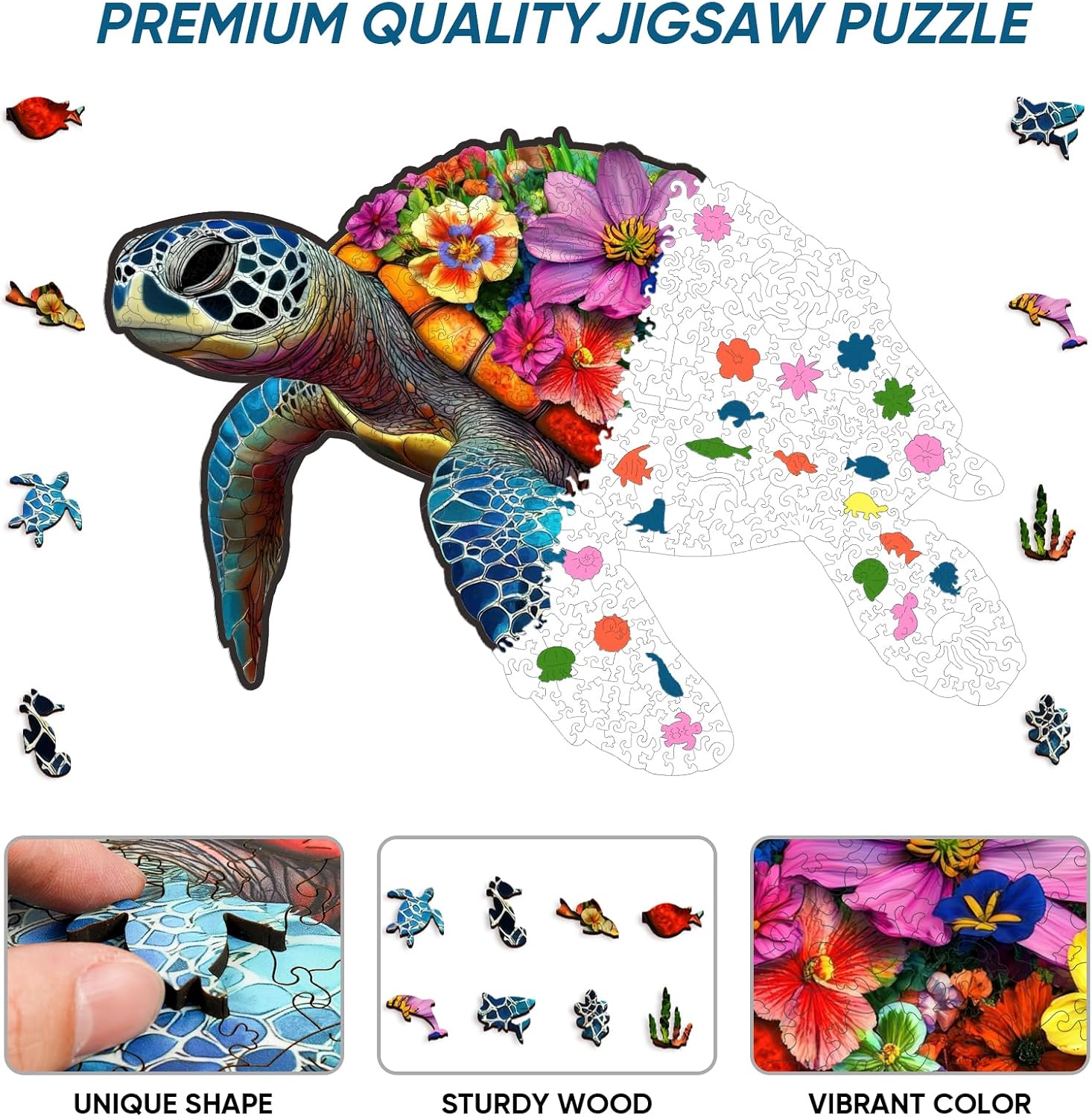 Bodhipnjoy Sea Turtle 500 Piece Puzzle for Adults, 5MM Unique Puzzle Pieces, Ocean Animal Jigsaw Puzzles, Birthday Family Game Gift Home Wall Decor 15.6 * 23.6Inch