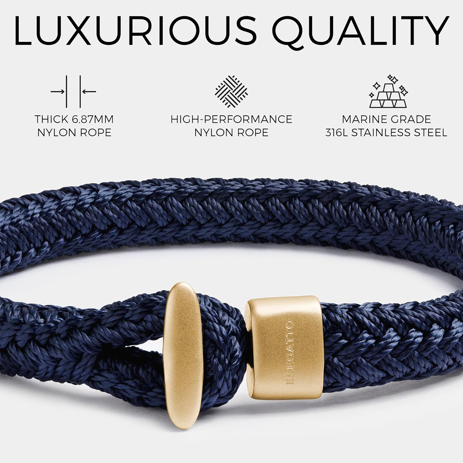 Elegatto Voyage Premium Rope Bracelet for Men | High-Performance Marine Nylon with Matte Stainless Steel Closure | Men's Designer Jewelry Bracelets