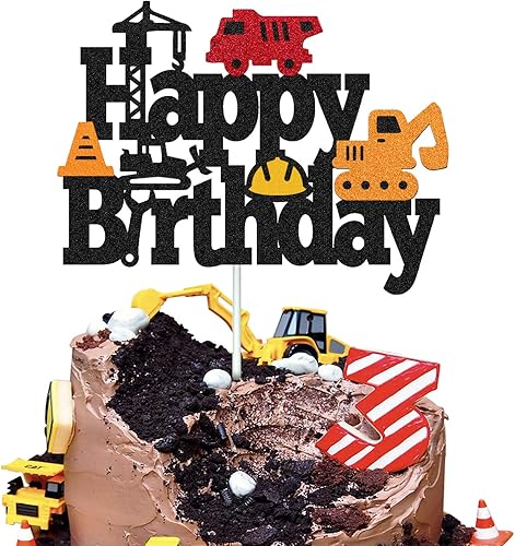 Decoración para tartas de cumpleaños de construcción, excavadora de camión, montacargas, excavadora, niveladora, rodillo de carretera, temática de