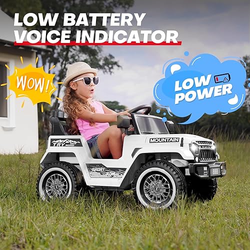 Miniatura 3 de TEOAYEAH Camión de paseo para niños de 12 V, vehículo eléctrico a batería con motores de 2 x 35 W, control remoto, ruedas grandes, música