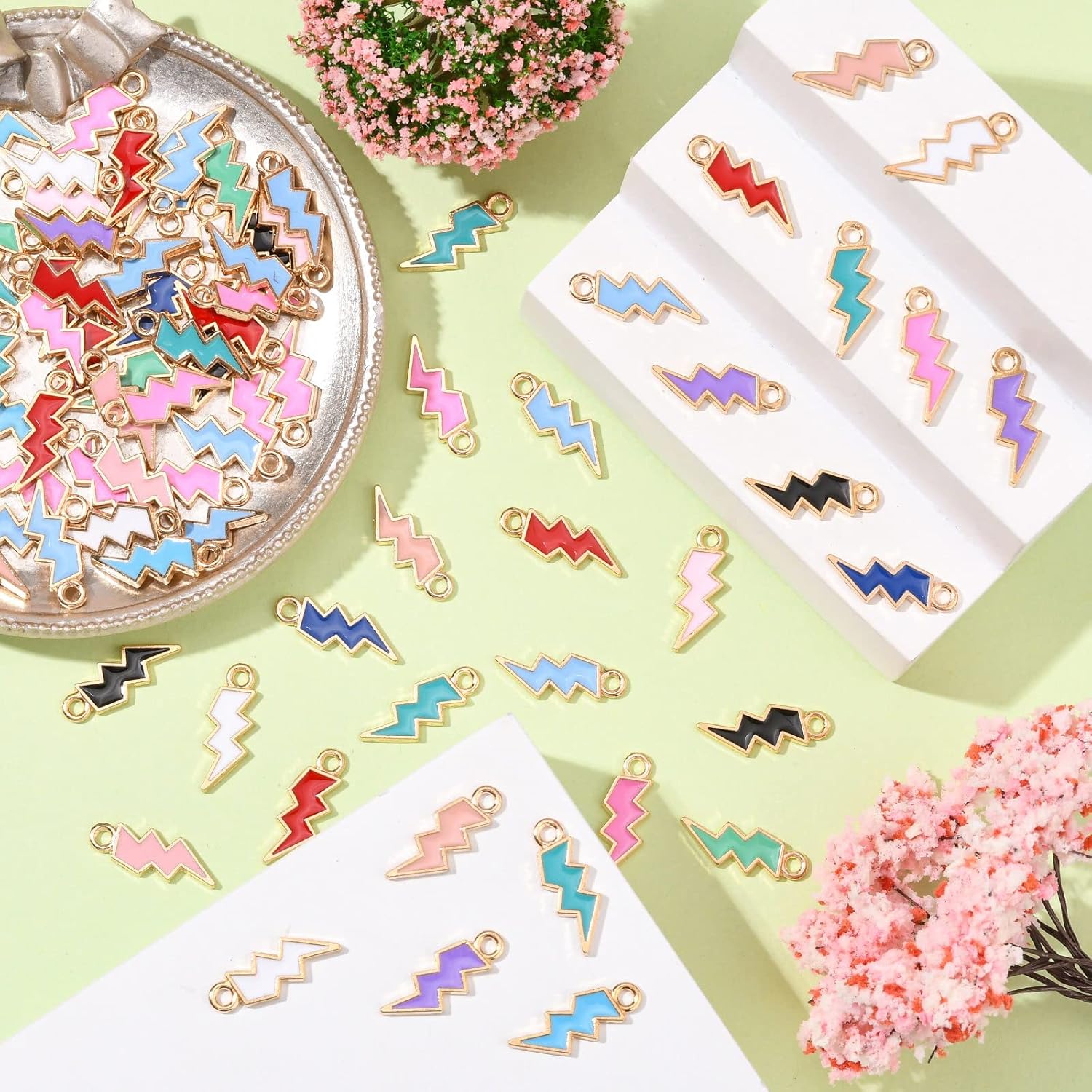 KitBeads 100pcs Enamel Lightning Bolt Charms Colorful Flash Shape Thunder Charm for Jewelry Making Bracelets Necklace Bulk - Image 5