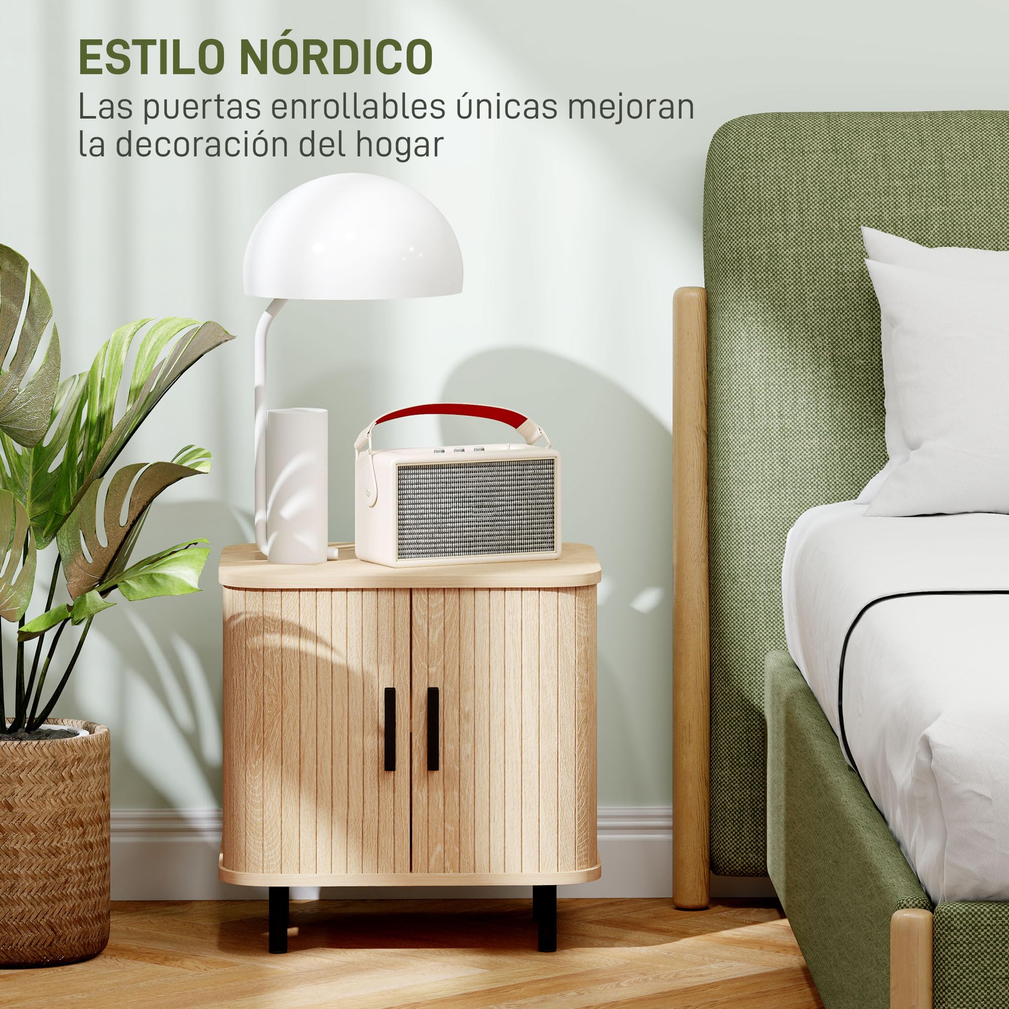 HOMCOM Mesita de Noche Puertas Correderas 2 Estantes 48x40x48 cm Roble