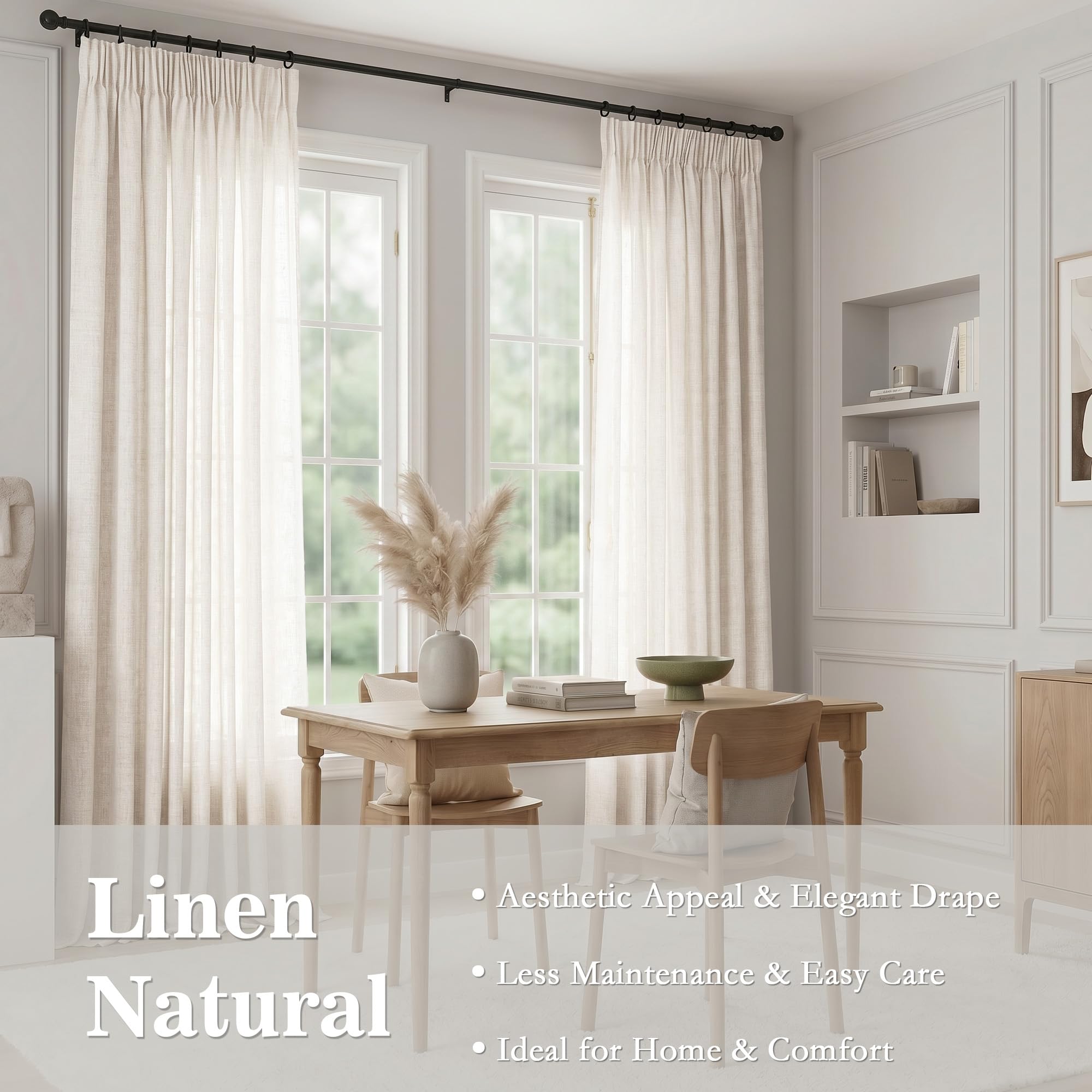 MYSKY HOME Cortina semitransparente con aspecto de lino, cortina con cinta fruncida, para salón, lino, 140 x 235 cm