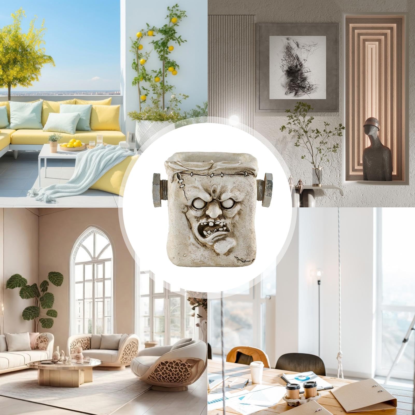 Pot De Fleurs Design Sofi En Béton Blanc Décoratif Fenêtre Terrasse Balcon Jardin Salon Décoration Fait Main