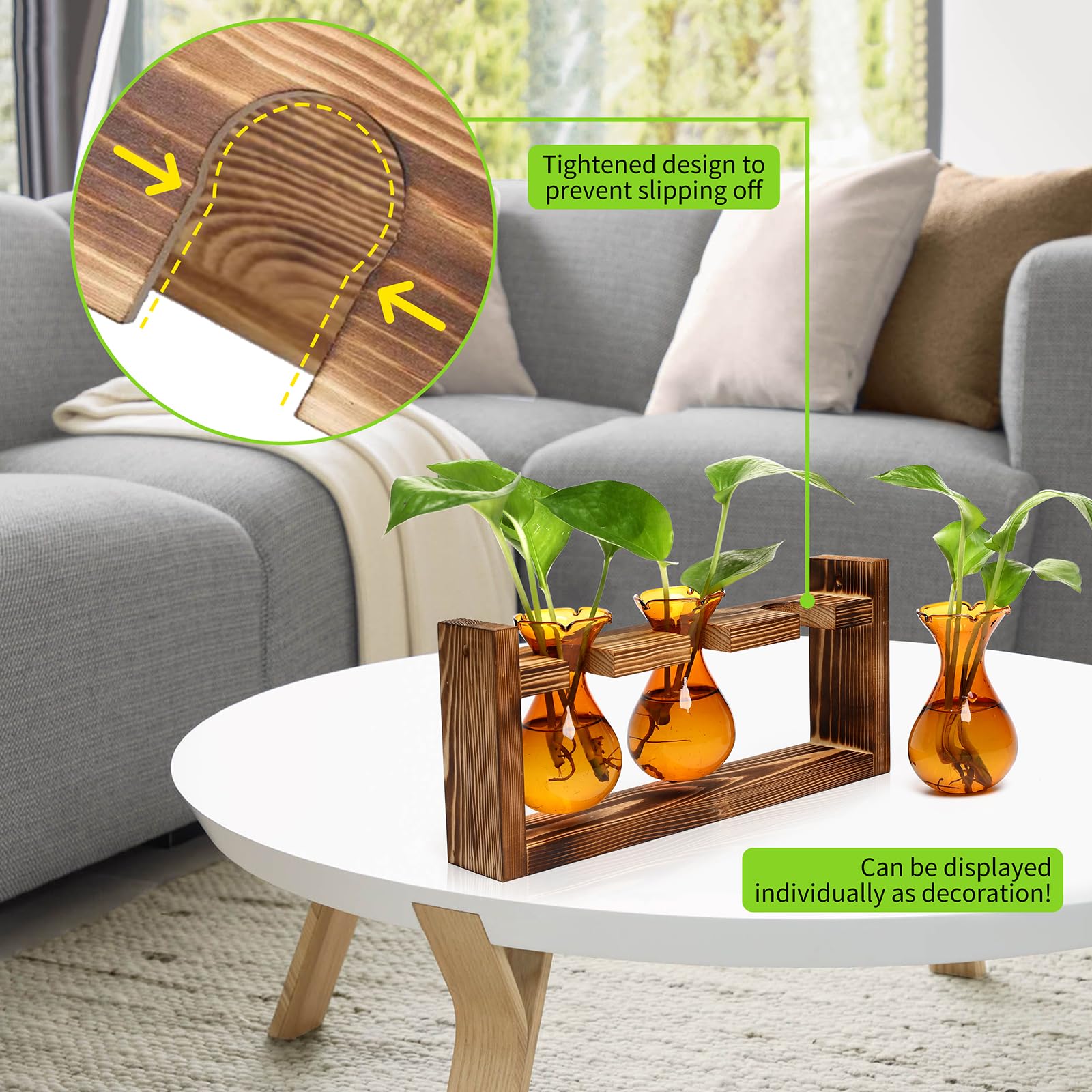 Stacja rozmnażania roślin, terrarium, unikalne prezenty urodzinowe dla kobiet, miłośników roślin, dekoracja domu, biura, doniczka z drewnianym stojakiem, 3 żarówki, szklany wazon