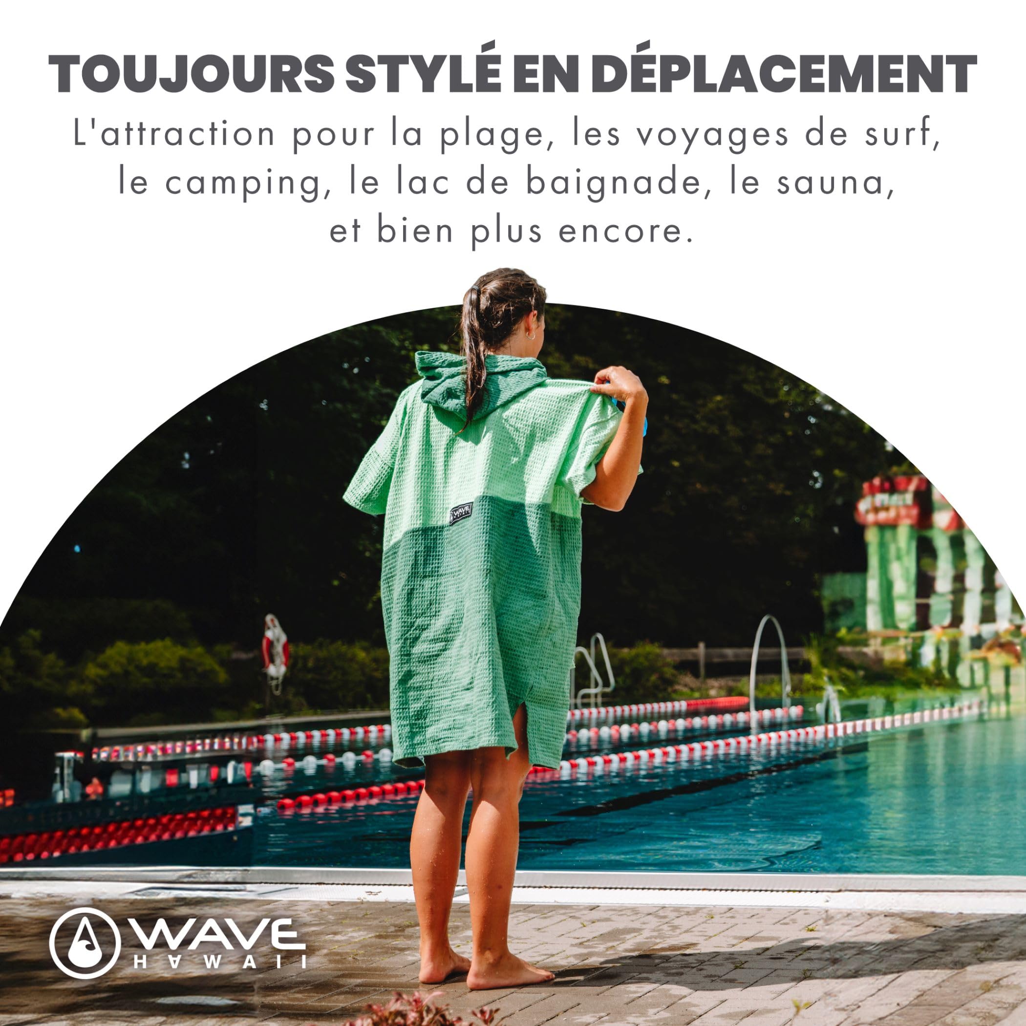 WAVE HAWAII Poncho Surf Travel donna & uomo L-XL, 171-197 cm | 100% cotone, poncho da mare assorbente per cambiarsi, spiaggia, surf, sauna & sport acquatici