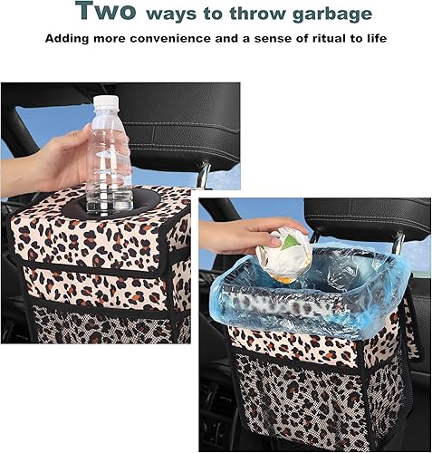 Miniatura 2 de Bote de basura con tapa y bolsillos de malla de almacenamiento, mini cubo de basura para automóvil, a prueba de fugas, impermeable, bolsa de basura