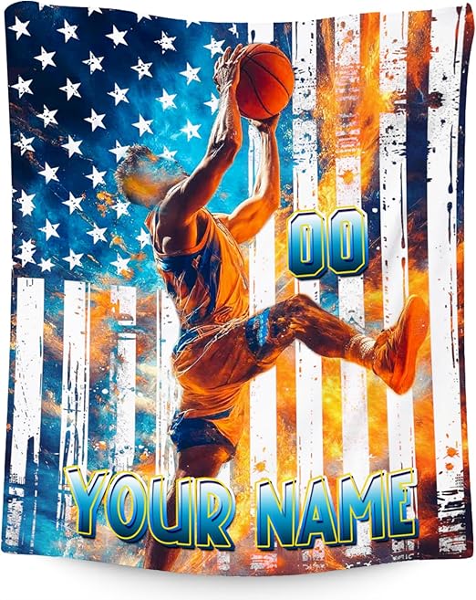 Basketball Blanket for Boys, Custom Kids Blankets, Personalized Gifts with Name, Sports Theme Throw, Soft Fleece Throw for Team Player, 40"x50"