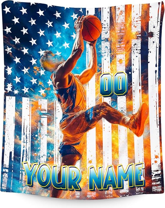 Basketball Blanket for Boys, Custom Kids Blankets, Personalized Gifts with Name, Sports Theme Throw, Soft Fleece Throw for Team Player, 40"x50"